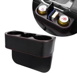DXNQ Car Cup Holder Gap Filler Organizer, Multifunctional Auto Front Console Gap Filler with Cup Holder, Leather Extra Cup Holder Storage Box for Car Truck SUV, Car Accessories (Carbon Fiber)