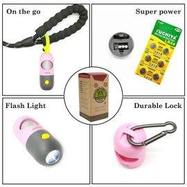 Dog Poop Bags Holder with LED Flashlight|Pet Waste Bags Dispenser for Leash|Doggie Potty Bags Container with Leak-proof Pet Trash Bags and Accessories (2 Holders 30 Bags, Pink)