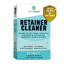 Retainer Cleaner, Denture Cleaner (120 Tablets) Removes Cloudiness, Brightens and Freshens Clear Aligners, Retainers, Night Guards, Mouth Guards, Dental Appliances, Fresh Knight