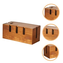 BUGUUYO Wooden Cord Organizer Box for Desk Retro Style Cable Management Box for Home Office Storage for Power Strips Adapters Cords Easy Installation Capacity