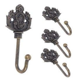 STOBAZA 4 Pack Vintage Bronze Hooks Rustic Wall Decor Hooks for Coats Hats and More Sturdy Metal Home Decor for Bathroom Entryway
