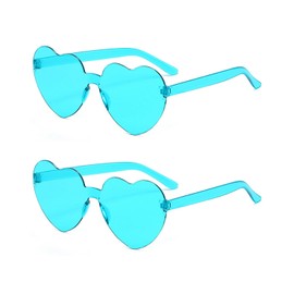 BARRU 2 Pack Heart Shaped Sunglasses, Multicolor, Rimless, Heart Shaped, Fashion, Heart, Oversized Fashion Sunglasses, Glasses for Women, Lake Blue