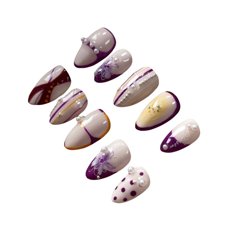 Poly handmade nail tips - Coffin Ballet (length - parts
