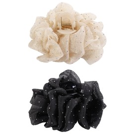 Hair Claw 2PCS Cute Large Bow Dots Hair Claw Clips Women Elegant Mesh Bowknot Shark Clip Ponytail Holder Hairgrips Hair Crab Claw Fashion Headwear