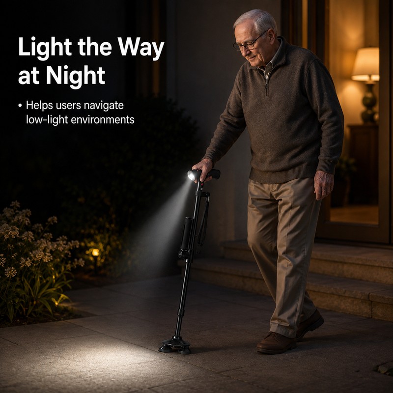 Folding Walking Cane with LED Light & Audible Alert Button,