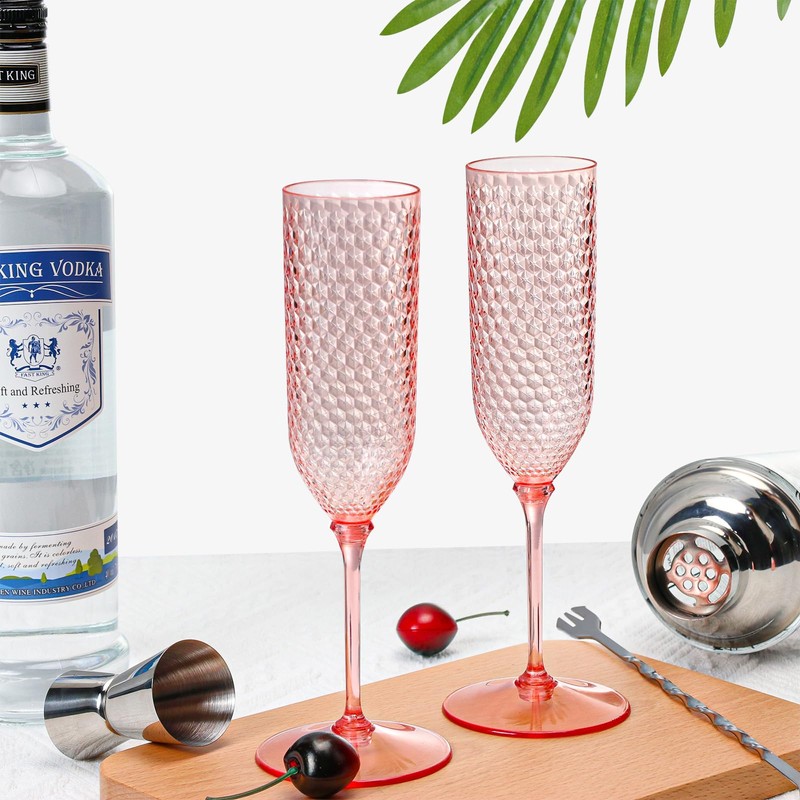 24 Pack Pink Detachable 2 piece Champagne Flutes 5.5 Oz