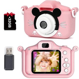 Cámara Para Niños, Mini Cámara Para Niños De 3 A 16 Años, Cámara Digital Juguete Con Pantalla Hd y Tarjeta Memoria 32G, Doble Lente Frontal y Trasera De 2000W Píxeles Sonrisa Facial Enfoque Automático