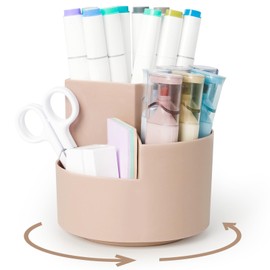 AiQInu Rotating Pen Holder, 360° Rotating Pen Holder, Desk Organiser with 3 Compartments, Large Capacity, for Office Storage & Organisation, Make-Up, Crafts