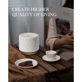 Onaboviva Essential Oil Diffuser, 280ml Ceramic Aromatherapy Diffuser for Large Room, 2.4MHz Ultrasonic Cool Mist Diffuser Oil Machine, Quiet & Intelligent Aroma Diffuser for Home Office SPA Yoga