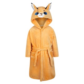 CuteOn Animal Robe Boys Girls Bathrobe Flannel Nightgown Hooded Sleepwear Unisex Pajamas -Kid's Caracal S