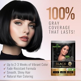 Herbishh Hair Color Shampoo for Gray Hair– Hair Dye Shampoo with Argan Hair Mask–Tamaño de viaje-Tiñe el cabello en minutos–Color de larga duración–10