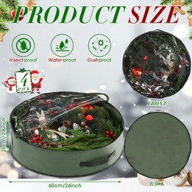 Vincreem 4 Pack Wreath Storage Container, Christmas Wreath Storage Box with Clear Window and Handles Upgrade Oxford Cloth Garland Bags with Dual Zipper for Xmas Wrapping(Green,24 Inch)