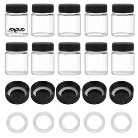 Sagud 10pcs Airbrush Bottles 2/3oz 20cc Plastic Lid Kit and Additional 5pcs Lids 5pcs O-Rings, Airbrush Paint Storage Tank for Pigments and Coloured Ink Airbrush Glasses