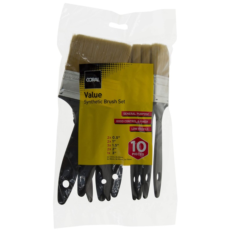 Coral 31129 Value Synthetic Paint Brushes 10Pk for Walls Ceilings,