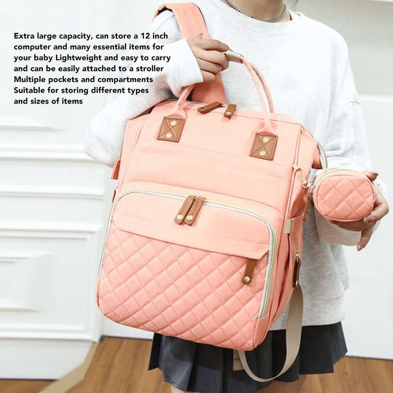 Pink Diaper Bag Backpack Multi Compartment Waterproof Large Capacity Travel
