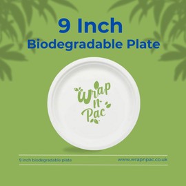 Wrap n Pac 9 inch Round Disposable Biodegradable Bagasse Sugarcane Party Plates Heavy Duty Eco Friendly Tableware Natural Sugarcane Fibre (9 INCH - Pack of 50)