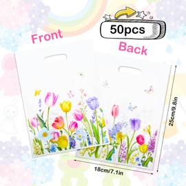 TIESOME 50Pcs Tulip Party Favor Bags, Spring Flower Bags Bloom Butterfly Gift Pack Reusable Floral Pinata Candy Baggies Party Decorations for Women Birthday Wedding Bridal Shower Supplies