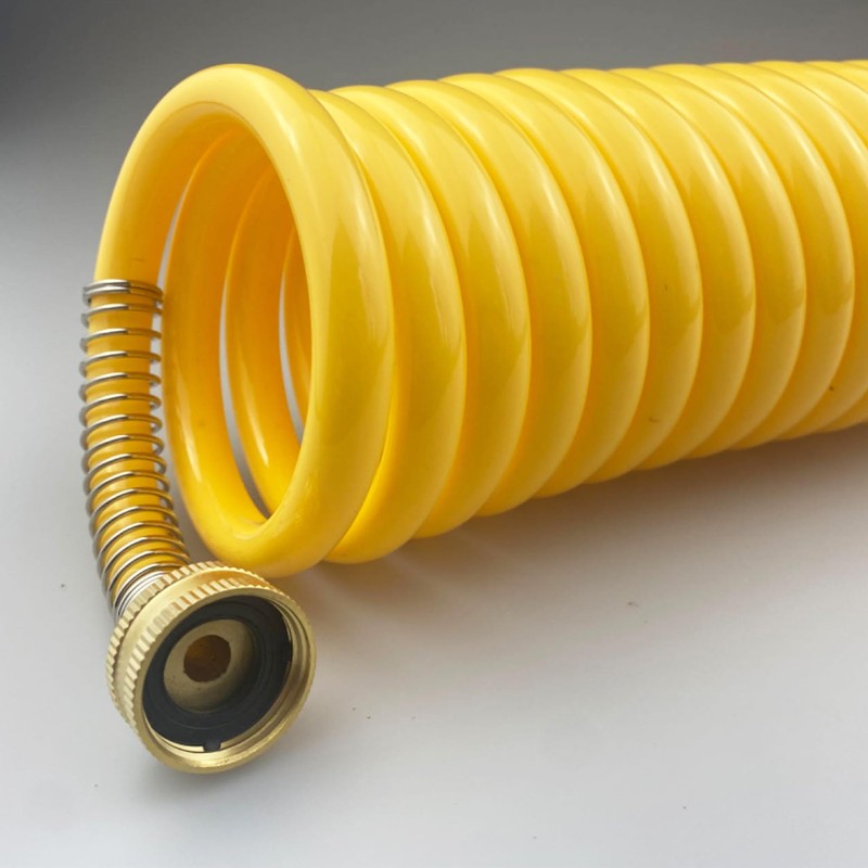 Darnassus Heavy-duty PU Coil Hose, Self-Coiling Garden Hose with Solid