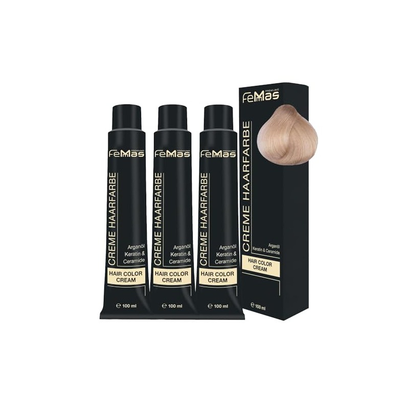 FemMas Haarfarbe 3x Hell Lichtblond 10 I Professionelle Creme Haarfarbe