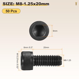 METALLIXITY Socket Head Cap Screws(M8-1.25x20mm)50Pcs, Carbon Steel Allen Socket Drive DIN912/ISO4762 Metric Oxide - Machine Grade 12.9 Internal Hex Screw UNC Coarse, Black