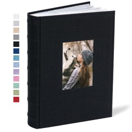 Vienrose Photo Album 4x6 300 Photos Linen Frame Cover with Memo Areas Photobook Large Capacity Slip-in Pictures Book for Wedding Baby Vacation, Black
