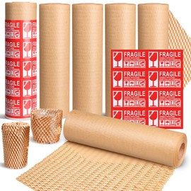 Oleitodh Honeycomb Packing Paper 12" x 600', 6 Pcs Bubble Cushioning Wrap for Packing/Shipping/Moving, Eco-Friendly Bubble Packing Paper Wrapping for Fragile Items,Electronics and Bouquet Packaged