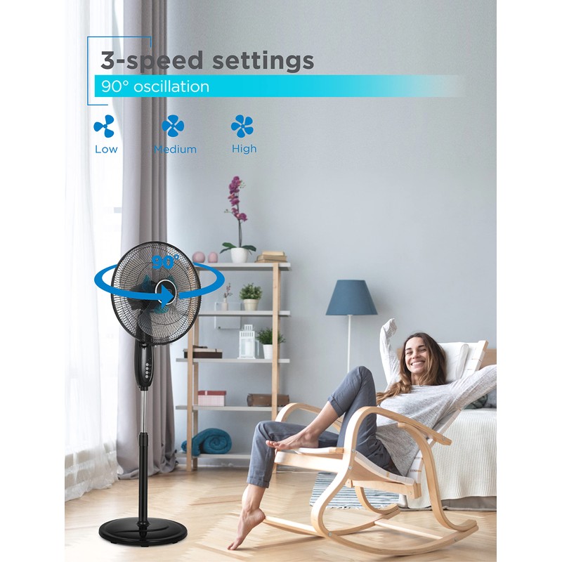 BLACK+DECKER 16" Dual Blade Standing Fan with Remote Control, Oscillating