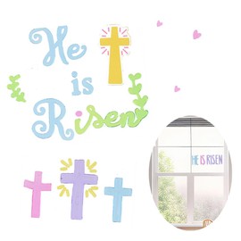 Easter Decorations Religious He is Risen Gel Window Clings Reusable Mirror or Glass Window Clings Easter Sticker Decorations