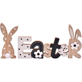 IDATOO Easter Decoration Sign Blocks, 2-PCs Wooden Easter Bunny Tabletop Decor, Rustic Spring Easter Wooden Table Signs, Festive Farmhouse Decorative Wood Block Set for Home Office Indoor (Bunny