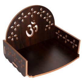 Wooden Wall Mounted Hanging Table top Temple Pooja Mandir God Stand Shelf for Storage and Idols Decoration for Home Office and Gifting (Dark Brown)