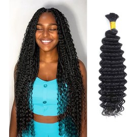 Haarverlängerung, Echthaar, tief, gewellt, Bulk, Echthaar, für Boho-Zöpfe, unbehandelt, brasilianisch, lockig, gewellt, 1 Braid Per Pack 50 g, Haarverlängerung 66 cm