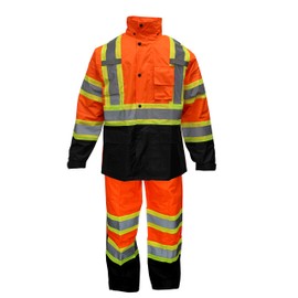 New York Hi-Viz Workwear RK Safety RW-CLA3-TOR77 Class 3 Rain suit, Jacket, Pants High Visibility Reflective Black Bottom with X pattern (Set of 3, Small)