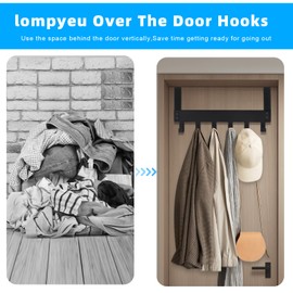lompyeu Door Hooks for Hanging - Pack of 2 Door Coat Rack for Hanging with 6 Hooks, Practical Coat Hook Door for Wardrobes, Bathroom Towel Hooks, Kitchen Cabinets