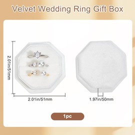 Beebeecraft White Velvet Ring Box 3 Slots Octagon Couple Jewellery Ring Holder Box Storage with Detachable Lid for Proposal Engagement Wedding Ceremony Anniversary Birthday Gift 2x2x1.96 inch