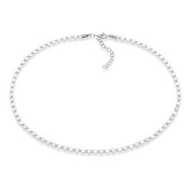 Miabella 925 Sterling Silver Figaro, Beaded Singapore, Sparkle, Cuban Link Chain, Adjustable Choker Necklace for Women Made in Italy (Sparkle, Length 15+2 Inches)