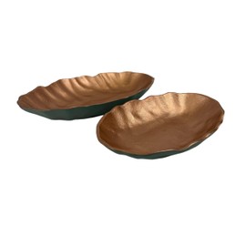 ANDALUCA Set of 2 Turqouise Copper Finish Metal Decorative Long Oval Bowls