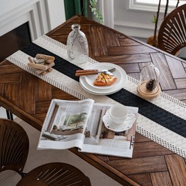 Wisafory Macrame Table Runner with Tassels Boho Handmade Crochet Lace Tablecloth Vintage Country House Style Table Linen Table Runner Tabletop Decoration for Table Decoration Style 12 30 x 120 cm