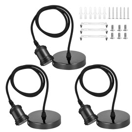 PRITOK 3 Pack E27 Industrial Style Black Ceiling Rose: Black Pendant Light Fitting, E27 Lamp Holders with 1m Flex Cable, Vintage Style Ceiling Pendant Fitting for Living Room, Hallway, Kitchen