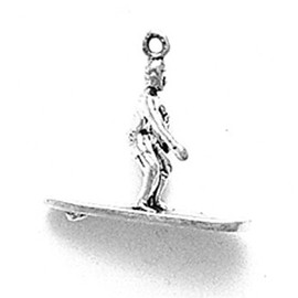 Sterling Silver 3D Surfer On Surf Board Sports Dangle Charm Bead For Bead Charm Bracelet