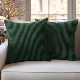 SLOZZI Set of 2 Dark Green Decorative Corduroy Cushion Covers for Sofa, Home, Living Room, Bedroom, Bed