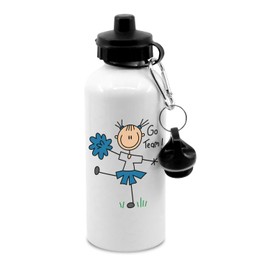 Go team blue outfit and pom poms cheerleader, cheer, cheerleading, cheerlead, pom poms, water bottle with clip, drinks bottle, drinks cup, hydrate, water