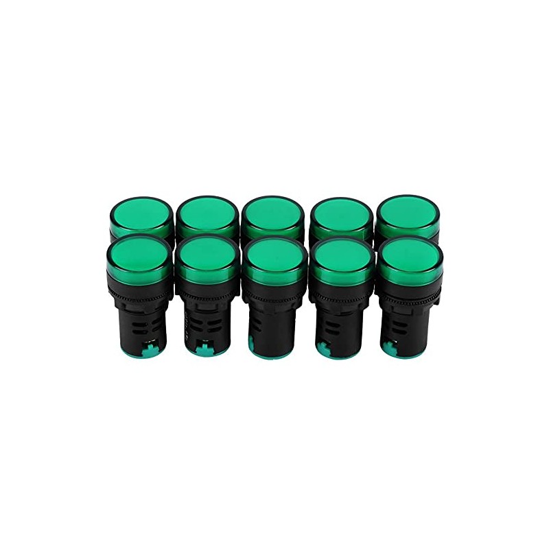 10pcs AC/DC 24V Energy Saving LED Indicator Light,22mm Thread,10W (Green)