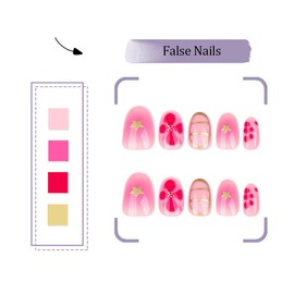 24 PCS Oval Press on Nails Glossy Pink False Nails Short Fake Nails Full Cover Nails Art Design for Women and Girls Daily Decoration