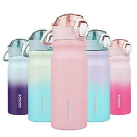 BJPKPK Water Bottle With Straw 18oz Insulated Water Bottles Reusable Stainless Steel Metal Thermos With Leak Proof Lockable Lid And Carry Handle,Light Pink