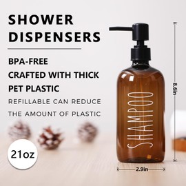 HOMCDALY Shampoo and Conditioner Dispenser Set of 3, 21oz Shower Soap Bottles with Pump, Refillable Shampoo Conditioner Body Wash Dispenser, Empty Bathroom Shower Shampoo Bottles(P-Brown)