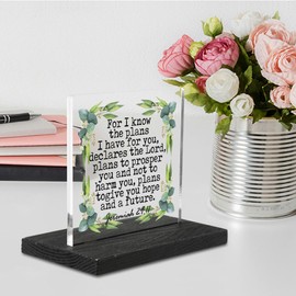 llxxeyopqdxz For I Know the Plans I Have for You Sign, Bible Verse Plaque, Acrylic & Wood, 3.94 x 3.94 inches, Home Decor
