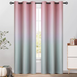 Yakamok Blackout Ombre Pink and Grey Room Darkening Curtains for Kids/Girls Bedroom, Thickening Polyester Light Blocking Gradient Grommet Window Drapes for Living Room,2 Panels, 42x84inches