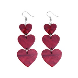 Hot Pink Heart Drop Earrings Long Cute Glitter Acrylic Love Heart Shaped Statement Earrings Valentine’s Day Gifts for Women-style6
