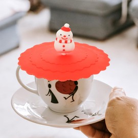 DOITOOL 6 Pcs Silicone Cup Lids,Christmas Tree Snowman Silicone Lids for Cups,Reusable Mug Covers for Hot and Cold Water,Christmas Decoration
