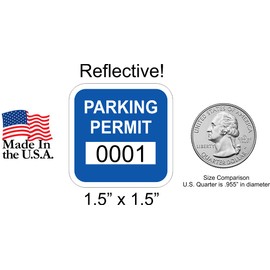 Blue Reflective 1.5" x 1.5" Small Rear View Mirror Parking Permit Window Stickers Decals (Multiple Number Sets Available) (0151 to 0200)